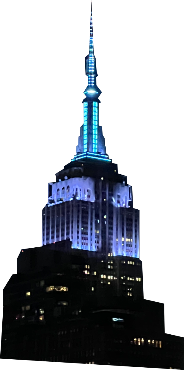 t8 hover, empire state building with blue and violet light